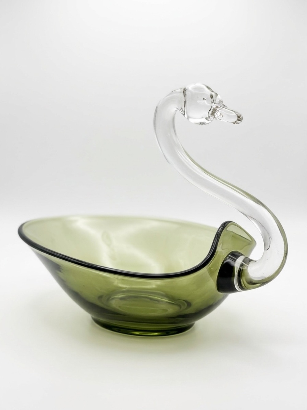 Duncan Miller 1950s Handblown Glass Swan Bowl